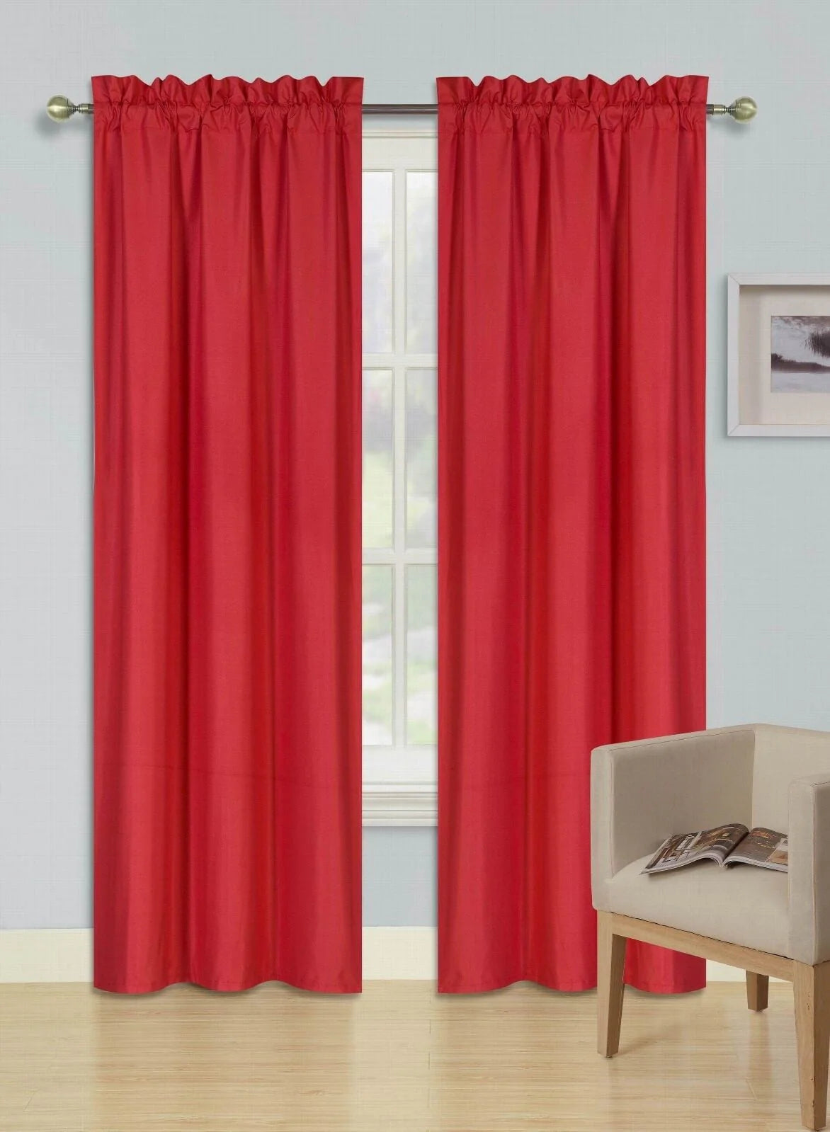 Window treatment R64 solid red color 2pc drapes Foam Backing Insulated Window Dressing Curtain Set of 2 Lined Rod Pocket Panels 37"W X 63"L Each