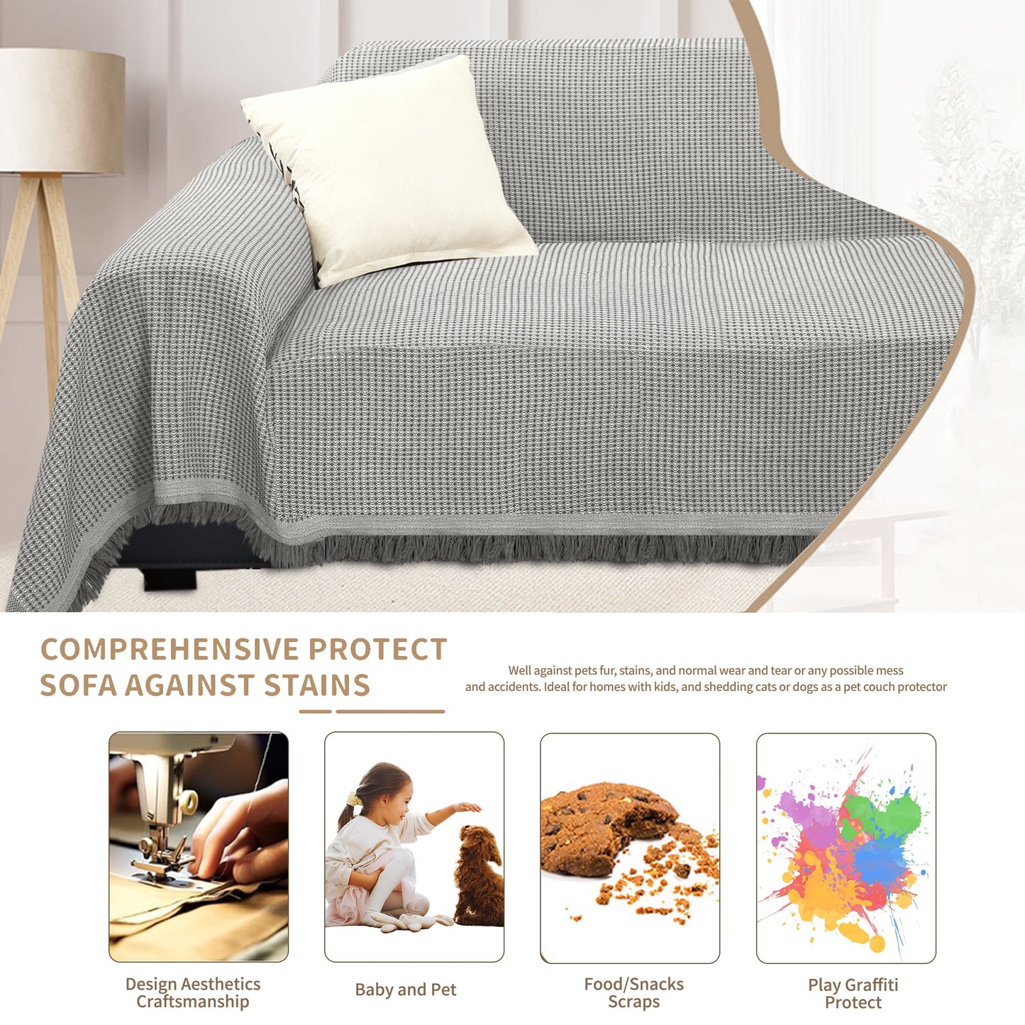 HDCAXKJ Washable L Shape Sofa Covers Reversible Sectional Couch Covers Corner Sofa Slipcovers Blankets Sofa Cover for Living Room Home Decor,91"x252",Gray