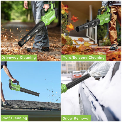 GPED Leaf Blower, 3 Speed Adjustment Electric Cordless Leaf Blower with 2 x 4.0Ah Batteries, Charger, Shoulder Strap, 580CFM/160MPH, Ideal for Patio Cleaning, Lawn Care, Blowing Leaves, Green