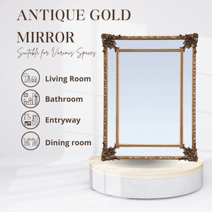 FFPEG Rectangular Baroque Style Antique Gold Mirror - Traditional Old-World Charm -Home Decor