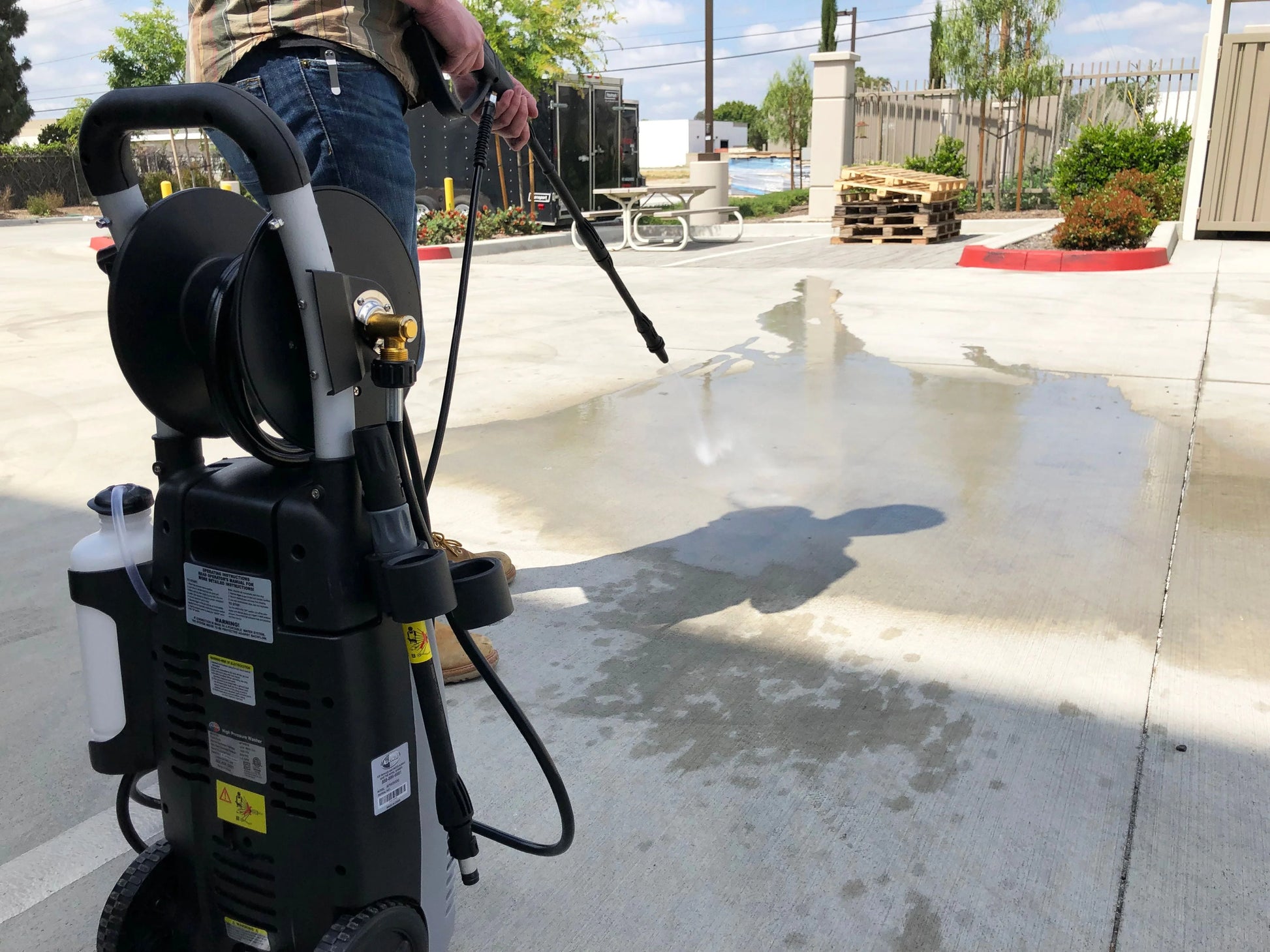 All Power 2000 PSI 1.6 GPM Electric Pressure Washer With Hose Reel for Buildings, Walkway, Vehicles and Outdoor Cleaning, Grey, APW5006