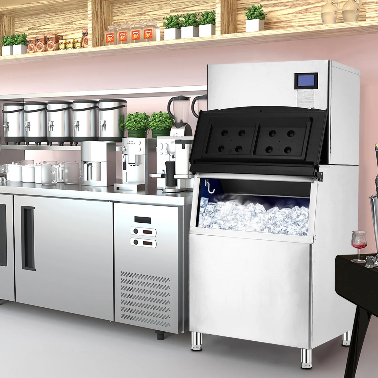 EastVita Commercial Ice Maker Machine, 550LBS Stainless Steel Under Counter Ice Machine with 300LBS Ice Storage Capacity, Self Cleaning,Ice Cube for Bar/Cafe/Restaurant