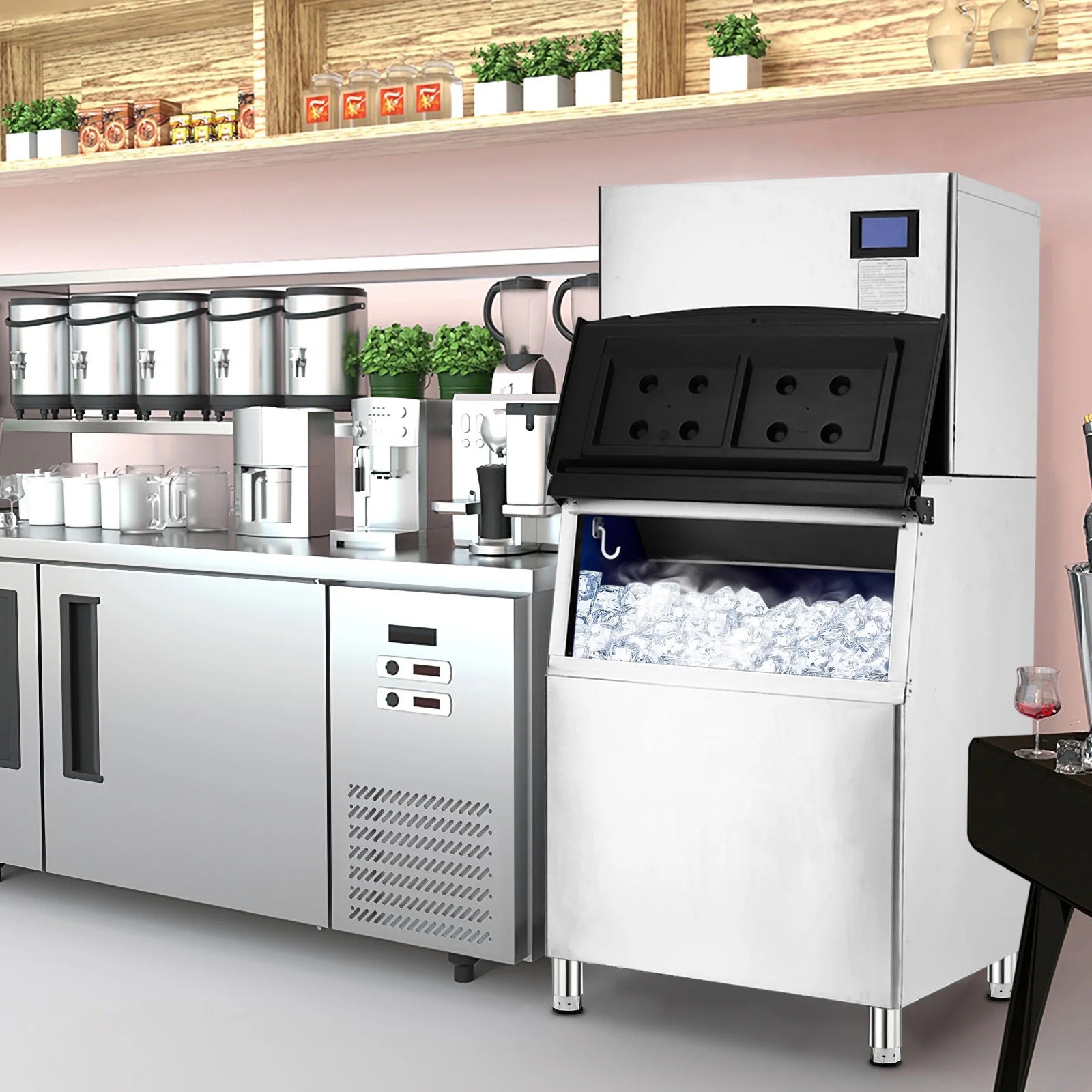 EastVita Commercial Ice Maker Machine, 550LBS Stainless Steel Under Counter Ice Machine with 300LBS Ice Storage Capacity, Self Cleaning,Ice Cube for Bar/Cafe/Restaurant