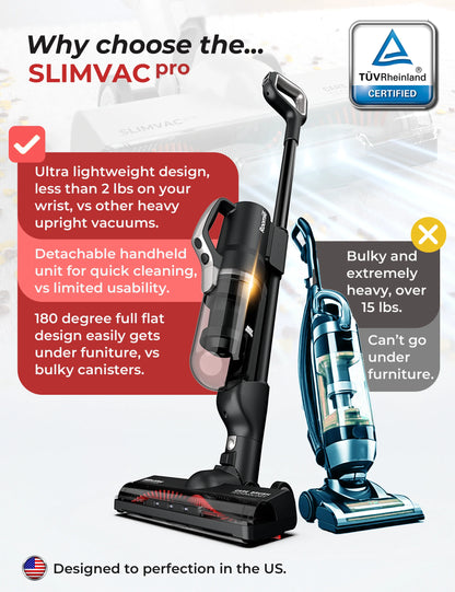 Roomie TEC SlimVac Cordless Upright Vacuum Cleaner, Handheld with Powerful Suction, Ultra Lightweight, Multi-Surface Cleaning for Carpets, Hard Floors, Cars & More, Detachable Long-Lasting Battery