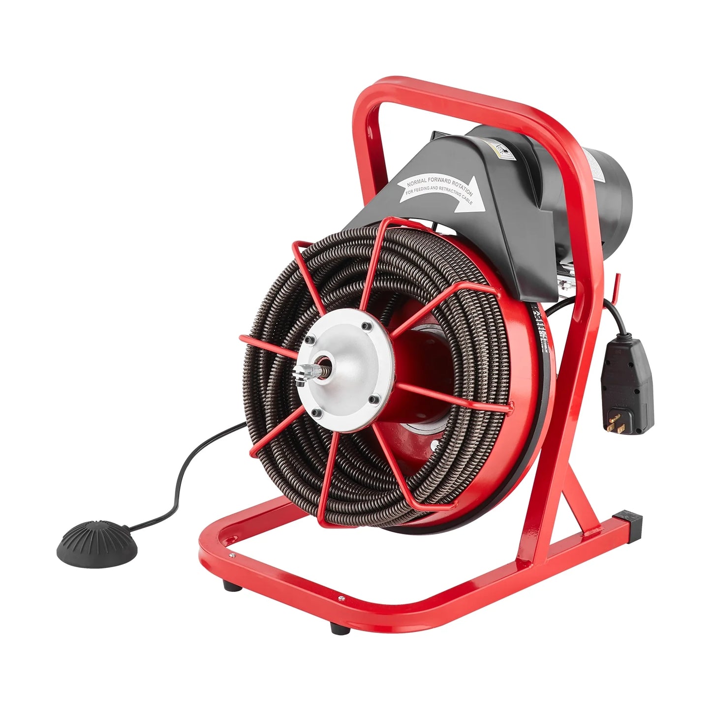 VEVOR Drain Cleaner Machine 75FT x 1/2 Inch, Sewer Snake Auger Manual Feed, 370W Electric Drain Cleaning Machine with 4 Cutters & Air-activated Foot Switch for 2" to 4" Pipes