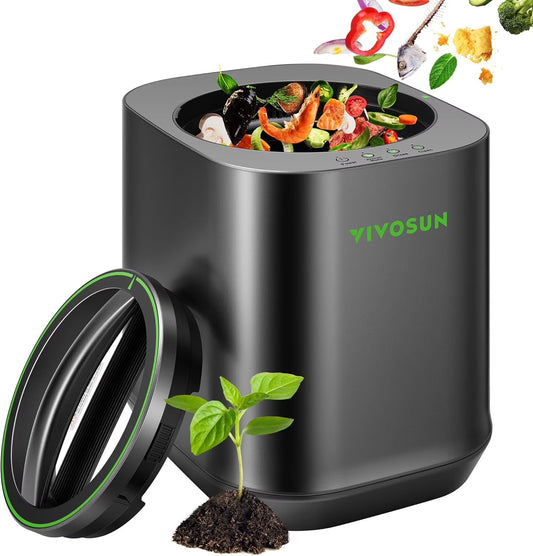 VIVOSUN 4L Electric Composter for Kitchen Indoor, Smart Compost Machine for Countertop, Odorless/Auto-Cleaning/3 Modes/Intelligent LED Display, Mill Composter Kitchen Bin Food Recycler, Black