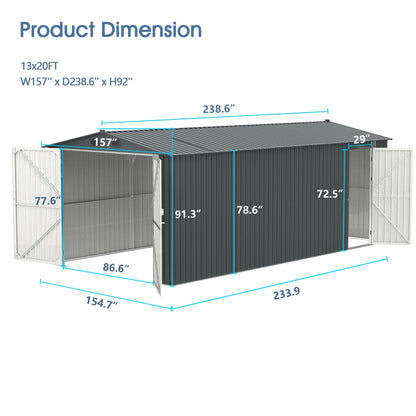 Chery Industrial 13 Ft. X 20 Ft. Dark Grey Metal Garden Storage Shed Building Car Garage