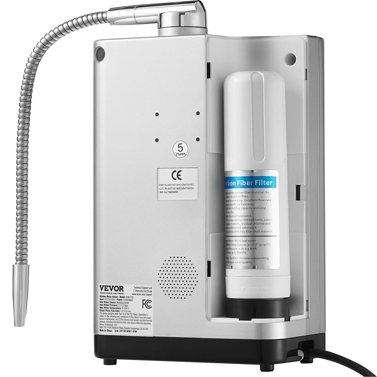 Alkaline Water Ionizer Machine, pH 3.5-10.5, Hydrogen Water Purifier, 7 Settings, -550mV ORP, 8000L Filter, Auto-Cleaning, White