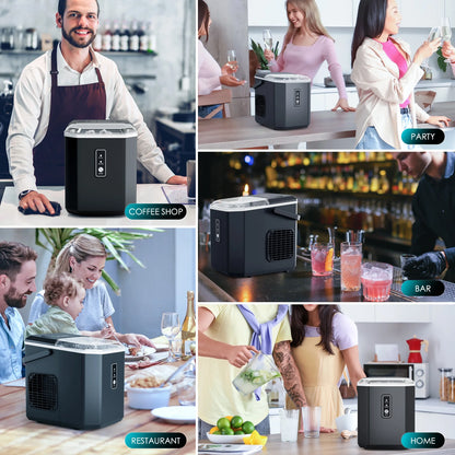 Fenbeli 26lbs/24H Countertop Ice Maker Machine with Handle, Portable Ice Maker Machine with Auto-Cleaning, Black