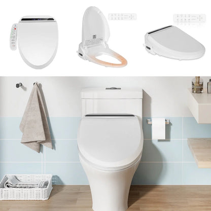PULUOMIS Elongated Electronic Bidet Toilet Seat White with Heated Seat and Self-Cleaning Nozzle