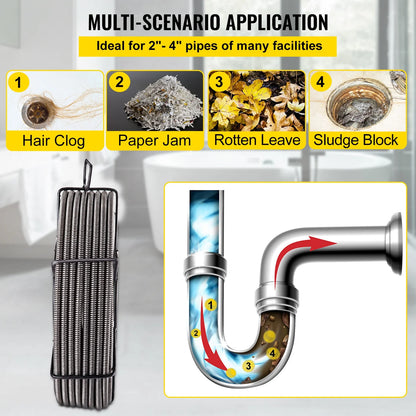 KFFKFF 100 Ft x 1/2 In Solid Core Sewer Line Cleaning Cable, Efficient Pipe Auger Snake for Clog Removal