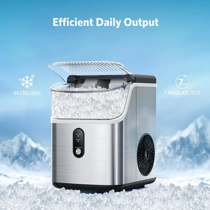 Havato Nugget Ice Makers Countertop ,35Lbs/Day, Portable Ice Machine Soft Chewable Pellet Ice with Auto-Cleaning Function for Kitchen, Office, Home,Silver