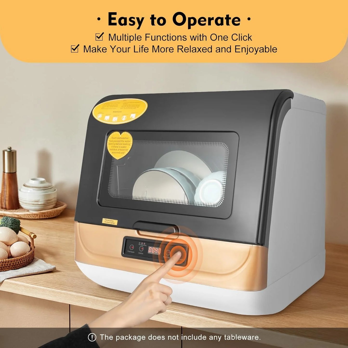 Portable Dishwasher Countertop, Mini Dishwasher with 3 Washing Programs, 1200W Adjustable Water Temperature 65�� Dishwasher Machine Deep Cleaning Air Drying for Dorm, RV& Apartment, Gold
