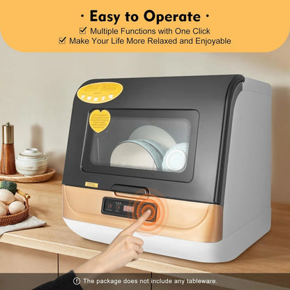 1200W Kitchen Countertop Dishwasher, Portable Mini Dishwashe 360�� Streak-Free Deep Cleaning, 4 Washing Programs Automatic Dish Washing Machine for Home, Apartment, Black