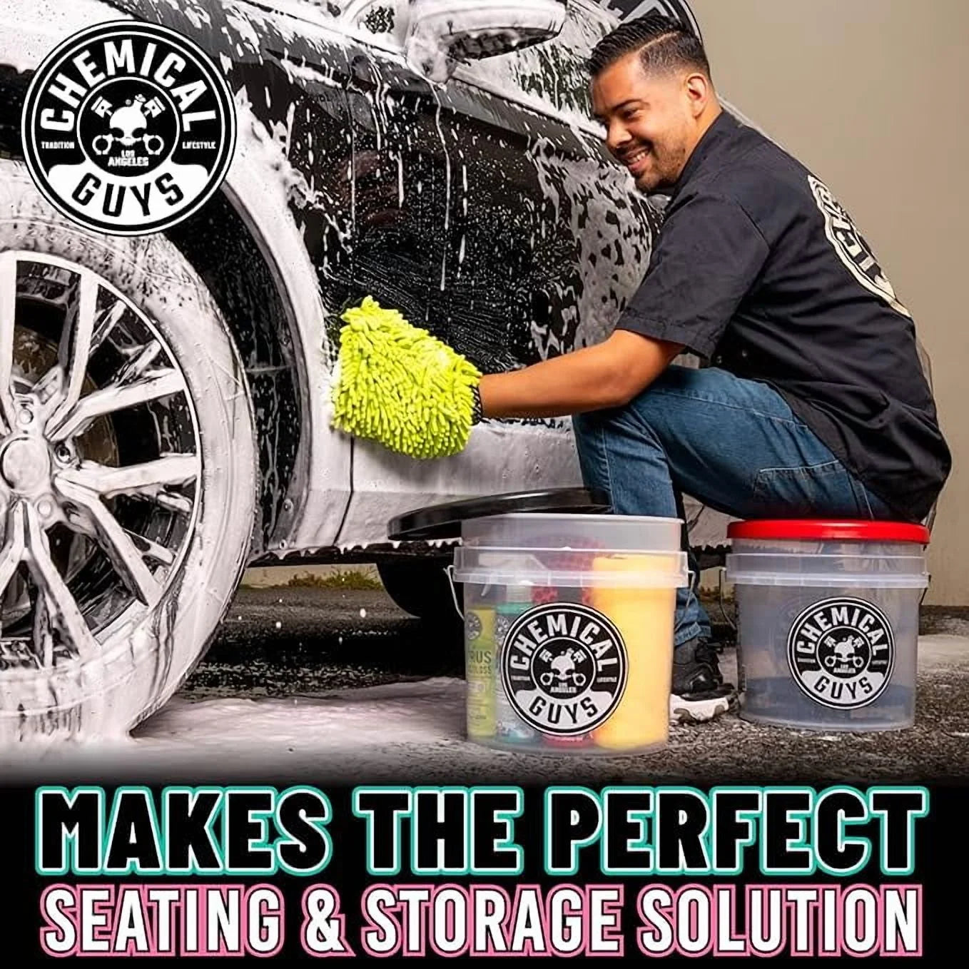 Chemical Guys HOL_128 Car Cleaning Kit, with Car Wash Soap, Car Wash Bucket and 16oz Car Care Cleaning (8 items)