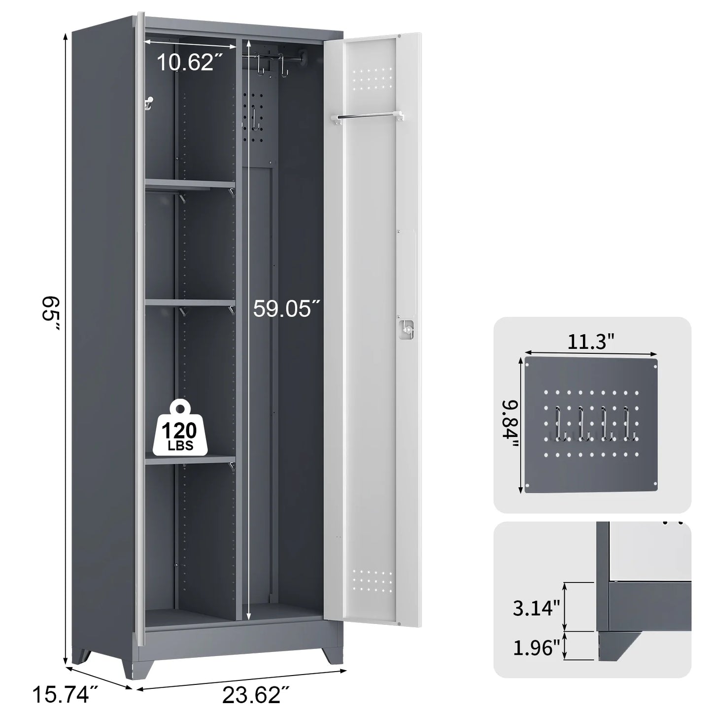 Marcree Broom Closet Storage Cabinet with Lock,65" Tall Garage Storage Cabinet with Hanging Rod,Multifunctional Garage Storage Broom Closet with Doors,Cleaning Tool Cabinet