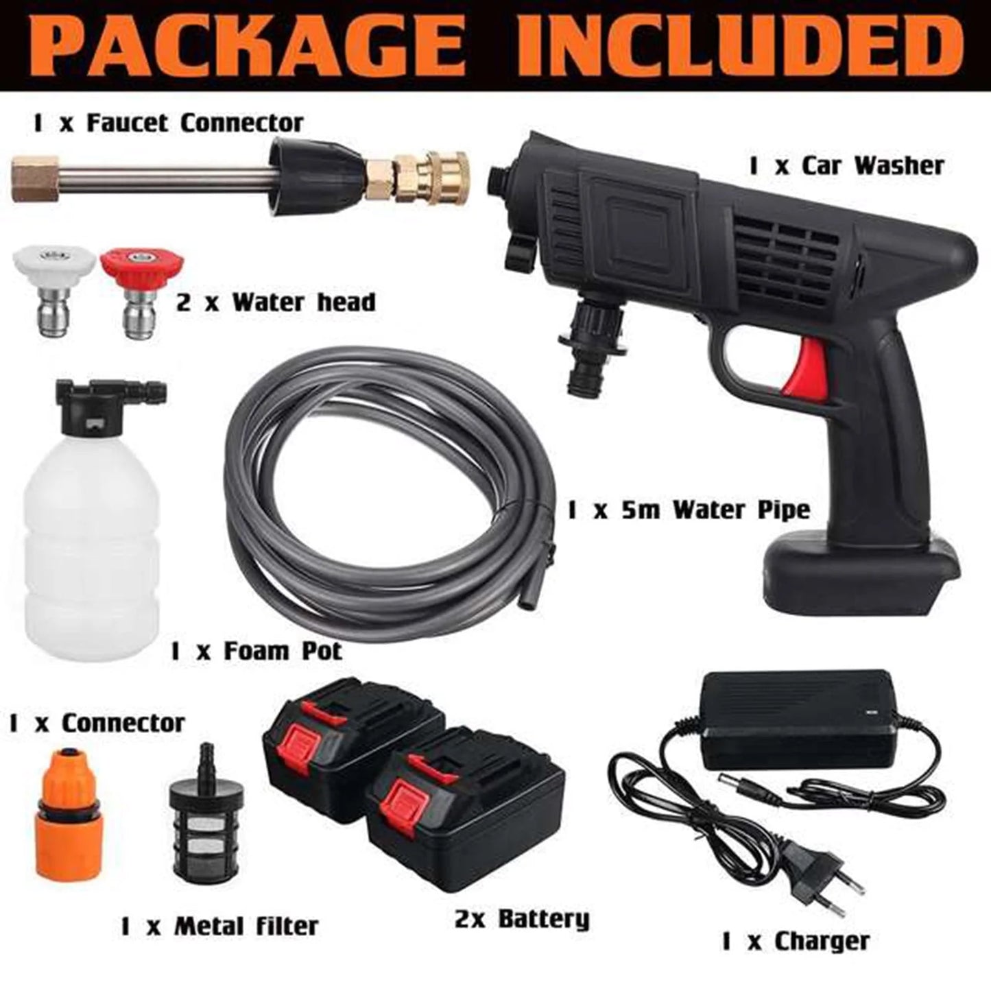 Suzicca Cordless Pressure Washer, 6 in 1 Power Cleaner, 50PSI, Battery and Charger Included for Car Detailing, Fence, Floor Cleaning, Plant