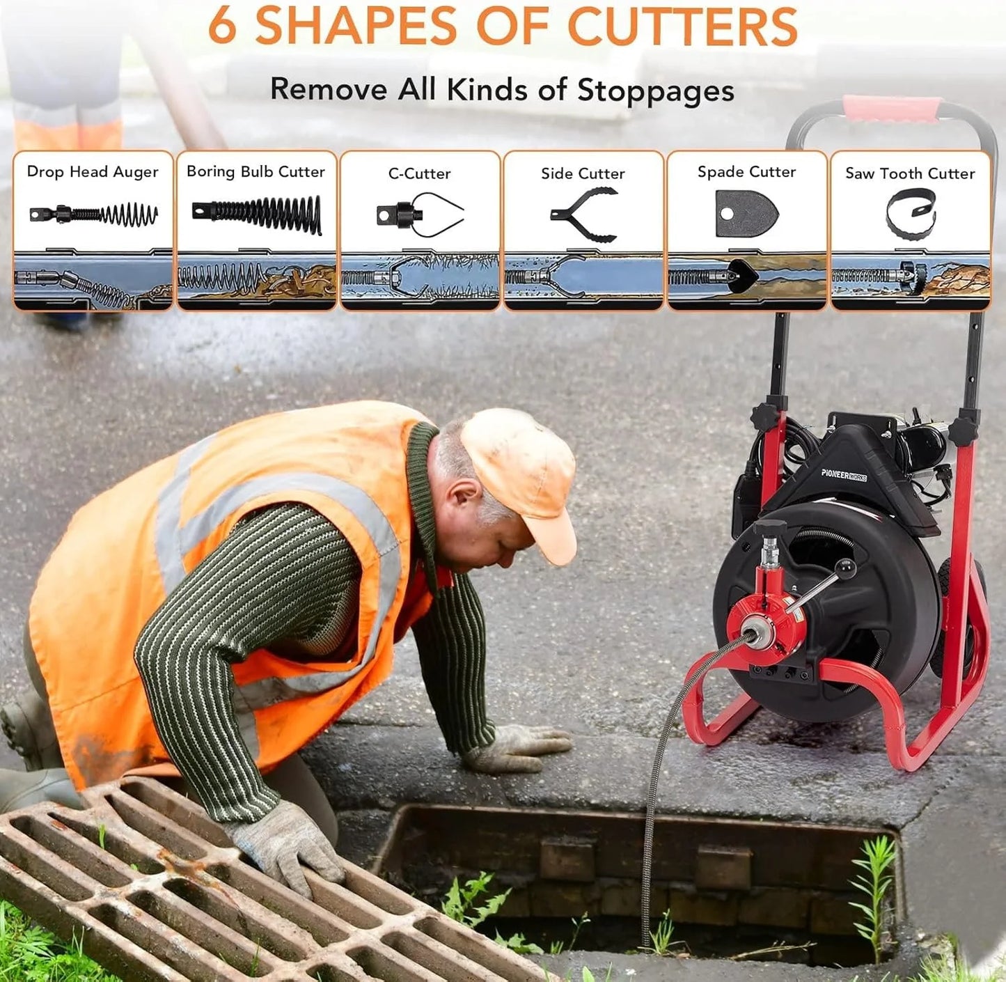 AOILE Drain Cleaning Machine 75Ft x 1/2 in, Electric Drain Auger for 2-4 Inch Pipes with Cutters & Glove