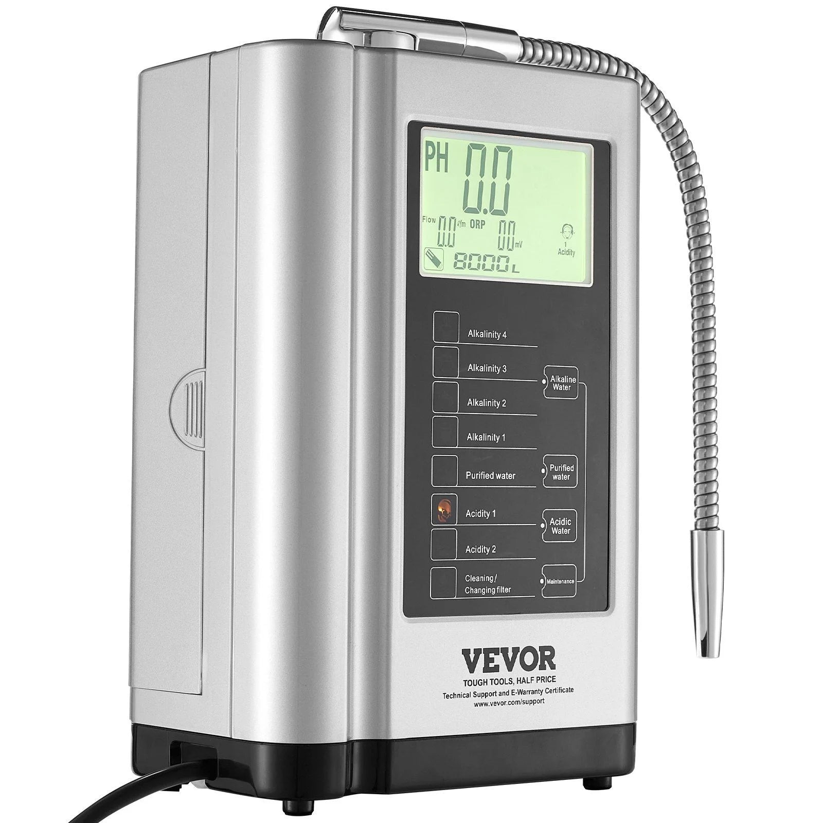 Alkaline Water Ionizer Machine, pH 3.5-10.5, Hydrogen Water Purifier, 7 Settings, -550mV ORP, 8000L Filter, Auto-Cleaning, White