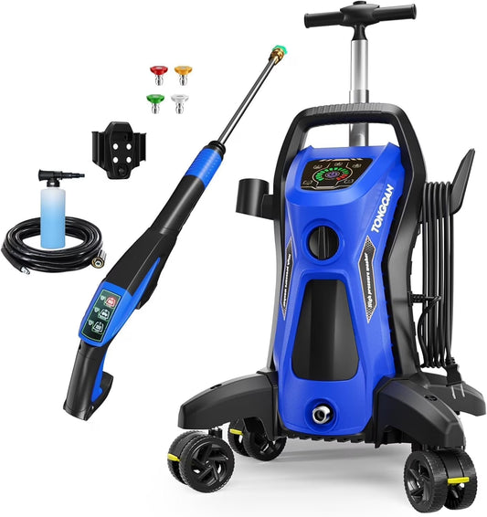 Electric Pressure Washer 5000PSI-Max 3.2GPM Power Washer Electric Powered with Upgrade Spray Handle Smart Control and 4 Anti-Tipping Wheels for Effortlessly Cleaning Blue