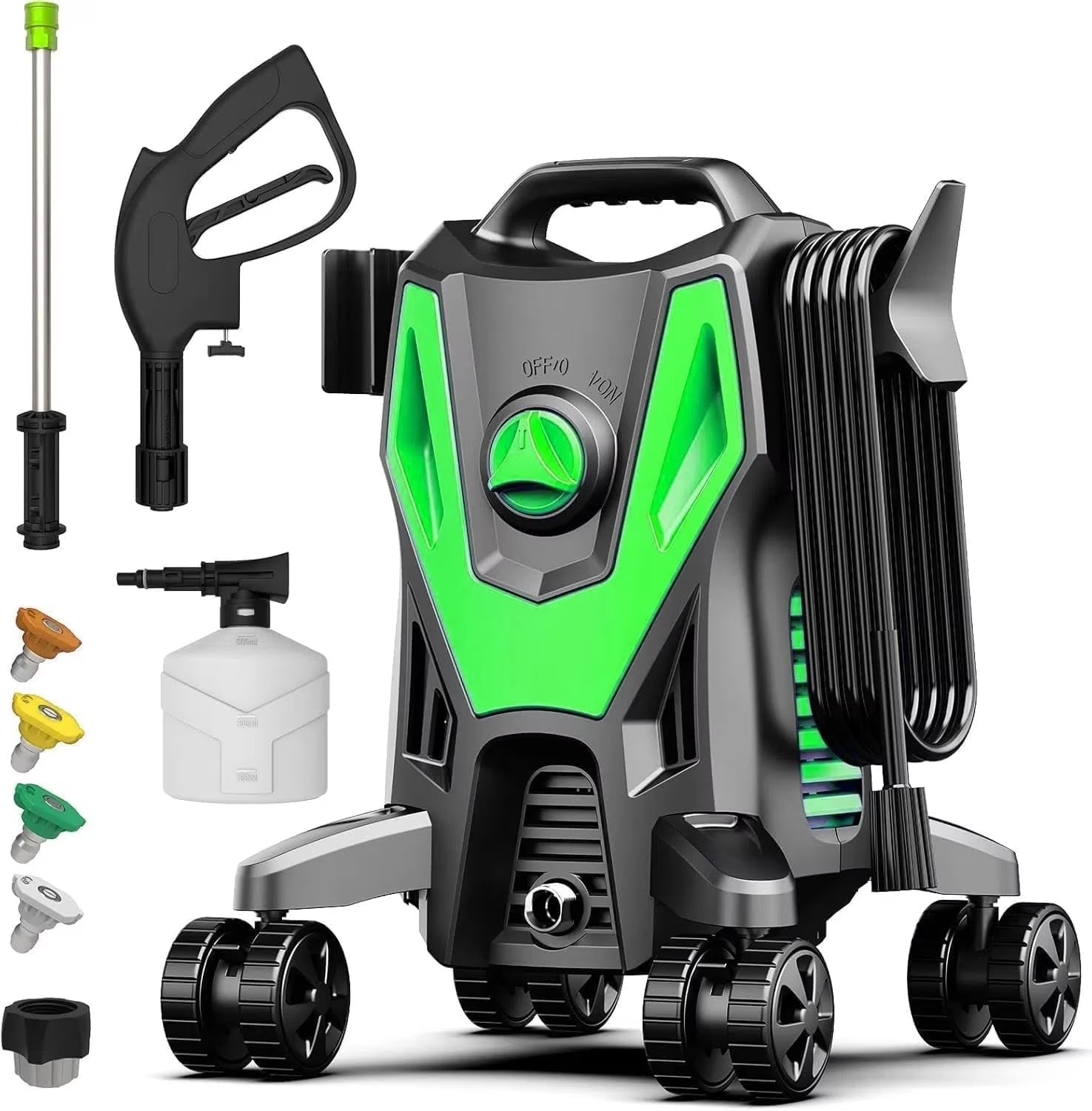 Electric Pressure Washer, 4800 PSI 3.0GPM High Pressure Cleaning Machine with 35 FT Power Cord, 20 FT Hose, Foam Cannon, 4 Nozzles,Easy Store for Car/Garage/Patio, Green