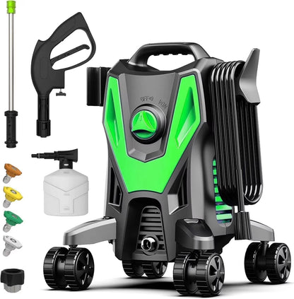 Electric Pressure Washer, 4800 PSI 3.0GPM High Pressure Cleaning Machine with 35 FT Power Cord, 20 FT Hose, Foam Cannon, 4 Nozzles,Easy Store for Car/Garage/Patio, Green