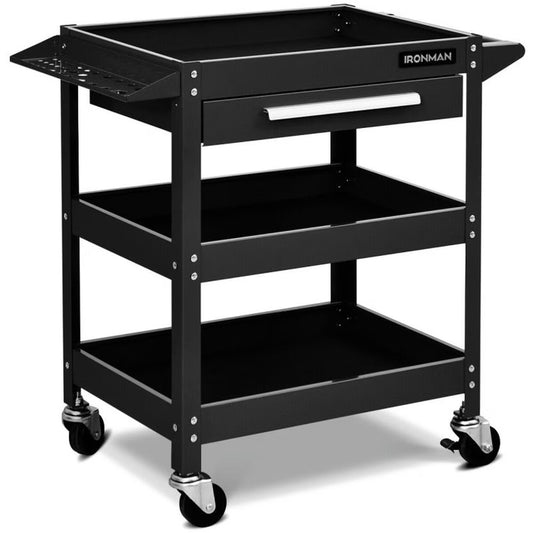 Spaco Rolling Tool Cart Mechanic Cabinet Storage ToolBox Organizer with Drawer-Black, Utility Cart on Wheels for Warehouse Garage Cleaning Office