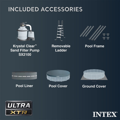 INTEX 18ft x 52in Ultra XTR Above Ground Swimming Pool, Sand Filter Pump, & Cleaning Maintenance Kit