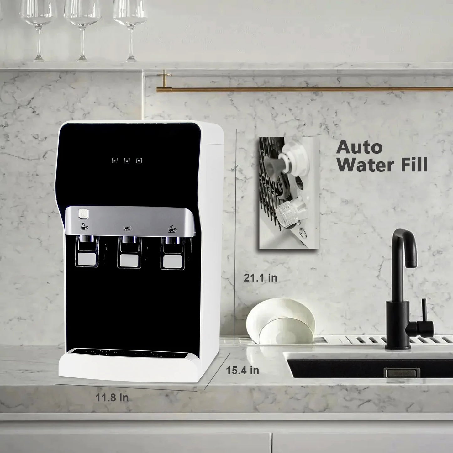 IKT Countertop Bottleless Water Cooler Dispenser Built-in Filtration System with 4 Stage Filters Self-Cleaning 3 Temperature Night Light