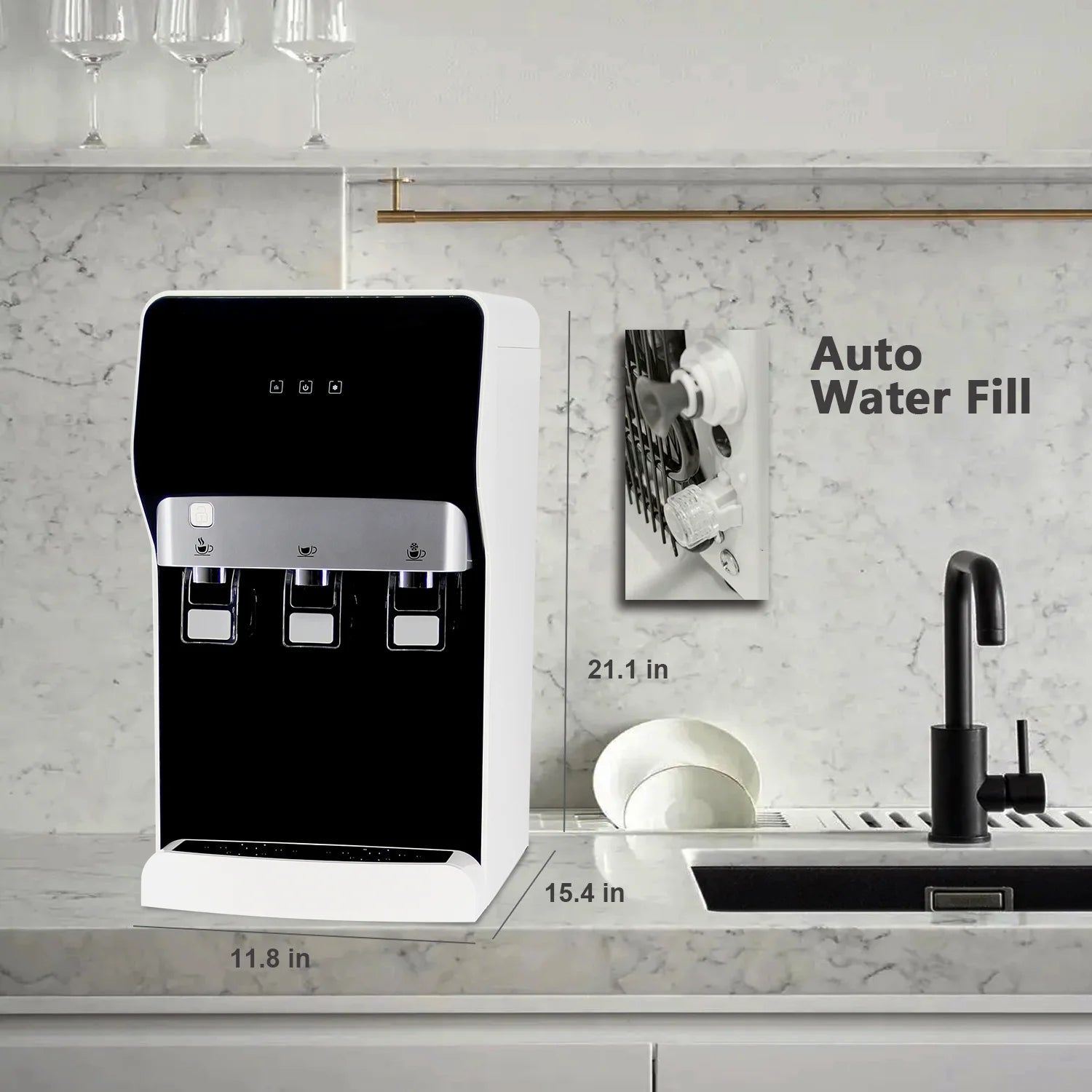 IKT Countertop Bottleless Water Cooler Dispenser Built-in Filtration System with 4 Stage Filters Self-Cleaning 3 Temperature Night Light