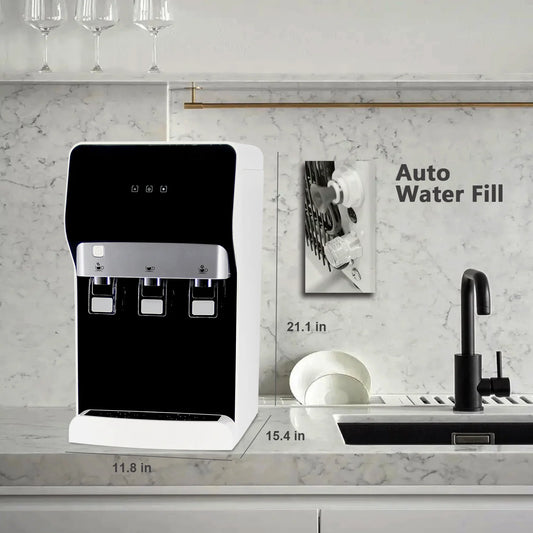 IKT Countertop Bottleless Water Cooler Dispenser Built-in Filtration System with 4 Stage Filters Self-Cleaning 3 Temperature Night Light