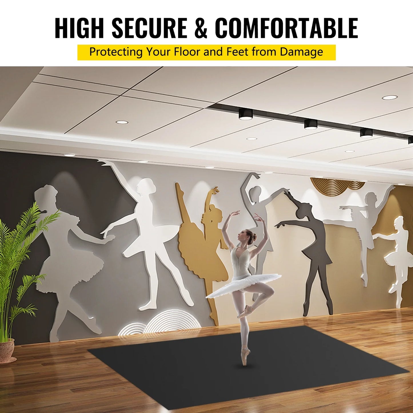VEVORbrand Dance Floor Roll Portable 6.6 x 15.7 ft Practice Dance Floor 1.5mm Thickness PVC Dance Flooring Dance Floor Grey/Black Roll out Non-slide & Wearproof Dance Floor Easy Cleaning for Ballet