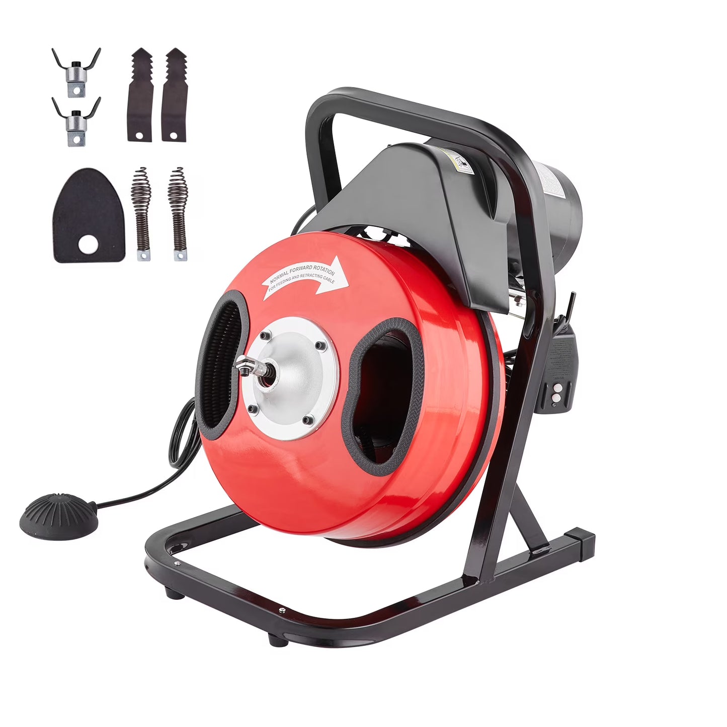 KFFKFF Sewer Line Cleaning Tool, 50FT x 1/2 Inch, Hand-Operated - Includes 4 Blades & Pneumatic Foot Pedal for 2"-4" Diameter Pipes