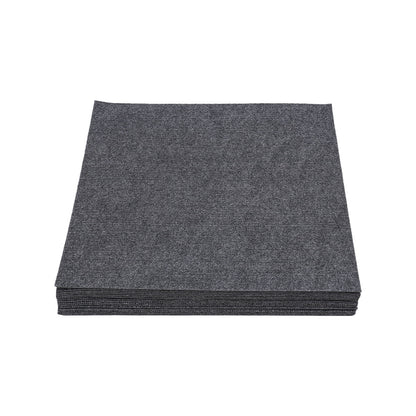 Dark Grey Carpet Tiles 24x24in, Low-Maintenance Polyester Fiber, Self-Adhesive 15-Pcs Set with Effortless Cleaning, Suitable for Hotels & Warehouses