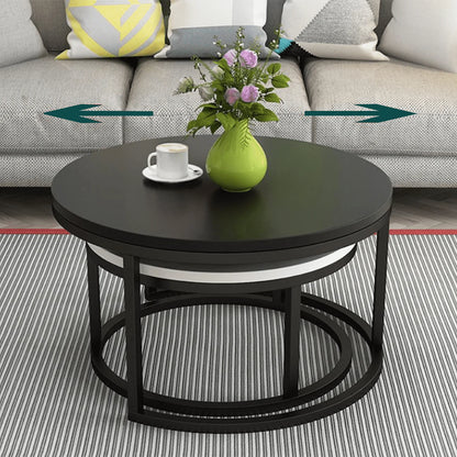 2 Round Tea Table Coffee Table Desk Sets | Black & White - Twin Sets Multi Function Wood & Steel Living Room Home Decor Polished Surface Overlapping Ending Tables Cocktail Table