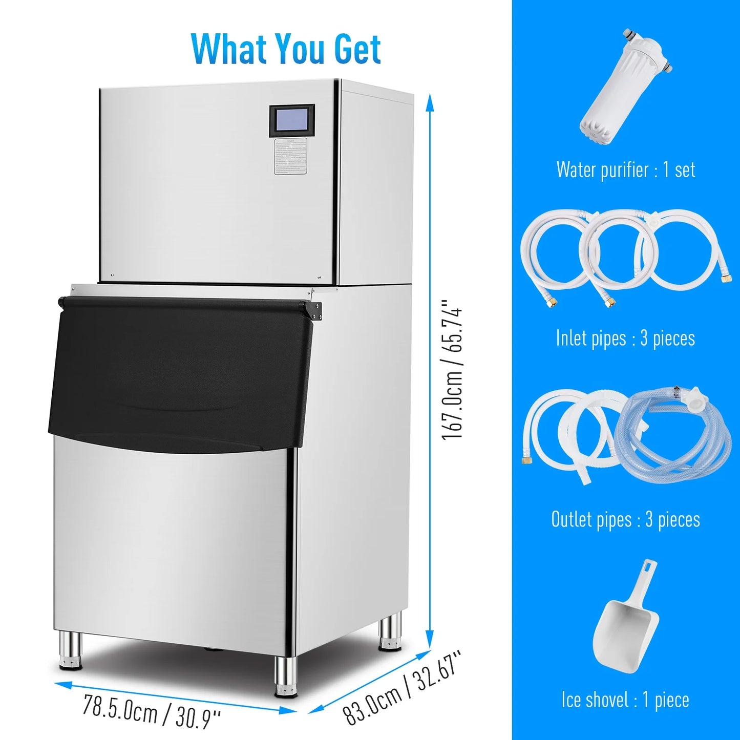 EastVita Commercial Ice Maker Machine, 550LBS Stainless Steel Under Counter Ice Machine with 300LBS Ice Storage Capacity, Self Cleaning,Ice Cube for Bar/Cafe/Restaurant