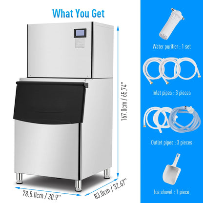 EastVita Commercial Ice Maker Machine, 550LBS Stainless Steel Under Counter Ice Machine with 300LBS Ice Storage Capacity, Self Cleaning,Ice Cube for Bar/Cafe/Restaurant