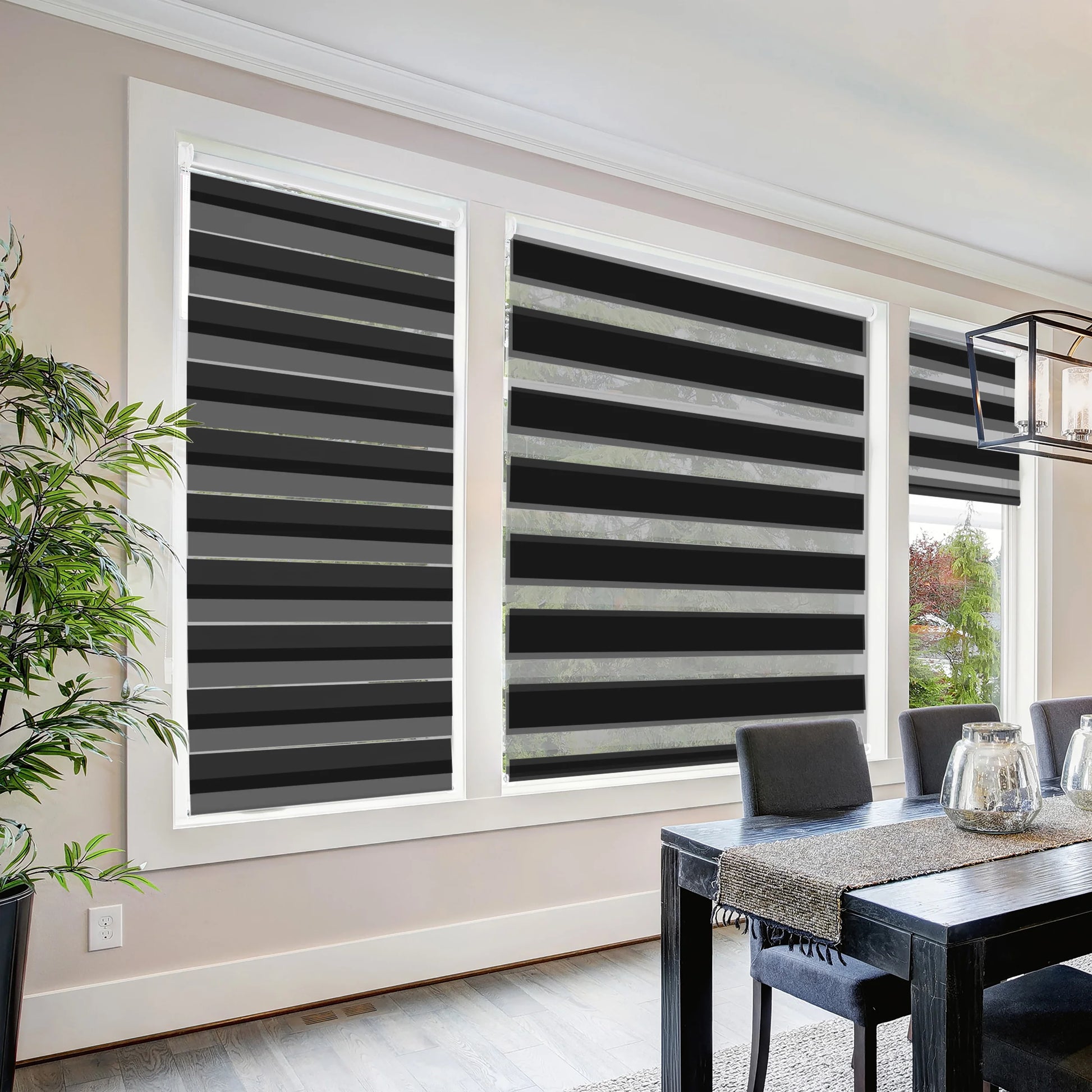 Zebra Cordless Window Blinds, Dual Layered Light Filtering Roller Shades, Easy Install Blinds, Indoor Home Decor, Pull-Down Shades for Windows, Light Control for Day & Night, Black, 22"W X 72"H