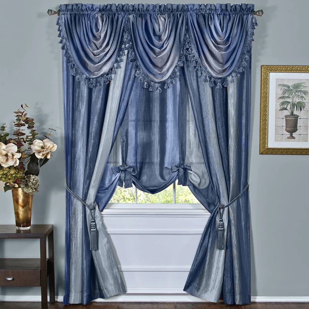 Designer Home Ombre Window Curtains, Modern Semi-Sheer Window Curtain Drape Shade Panels, Window Treatment for Livingroom, Bedroom and Kitchen, 50" x 63" Tie-Up Shade Blue