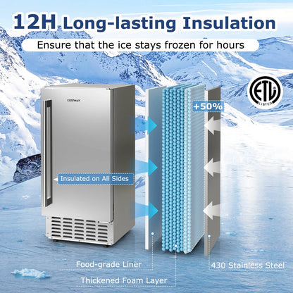 Costway Under Counter Nugget Ice Maker with Self-Cleaning 80 lbs/Day 24H Timer LCD Control
