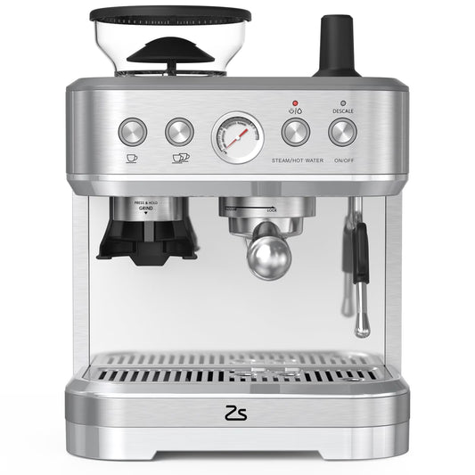 Espresso Machine with Built-in Grinder,Italian ULKA 15 Bar Espresso Machine - 85oz Water Tank, Dual PID Control, Milk Frother & Auto-Cleaning for Perfect Lattes and Cappuccinos