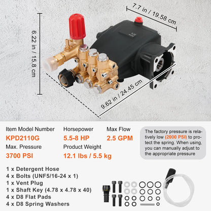 KFFKFF Pressure Cleaning Pump, Triplex Plunger with 3/4" Shaft, 3700 PSI, 2.5 GPM, Substitute Power Cleaning Pumps Set, Component Cleaning Pump, Fits Simpson MorFlex Models 40224, 40225, 40226