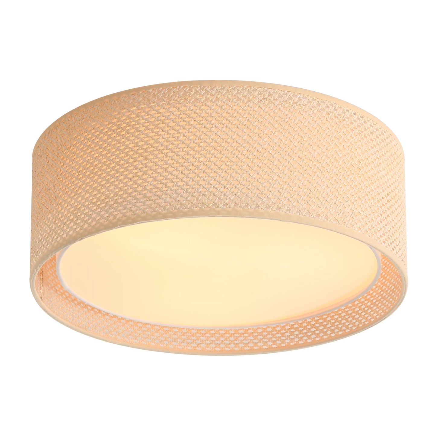 LEDET 15.7 in. Yellow Flush Mount Ceiling Light Rattan Weaving Shade Home Decor Pendant Lighting