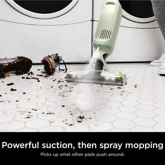 Shark VACMOP Cordless Hard Floor Cleaner, Vacuum and Spray Mop, Powerful Suction, Lightweight, LED Headlights, Includes 4 Disposable Pads, 12oz Multi-surface Cleaning Solution, Lime Green, VM252GN