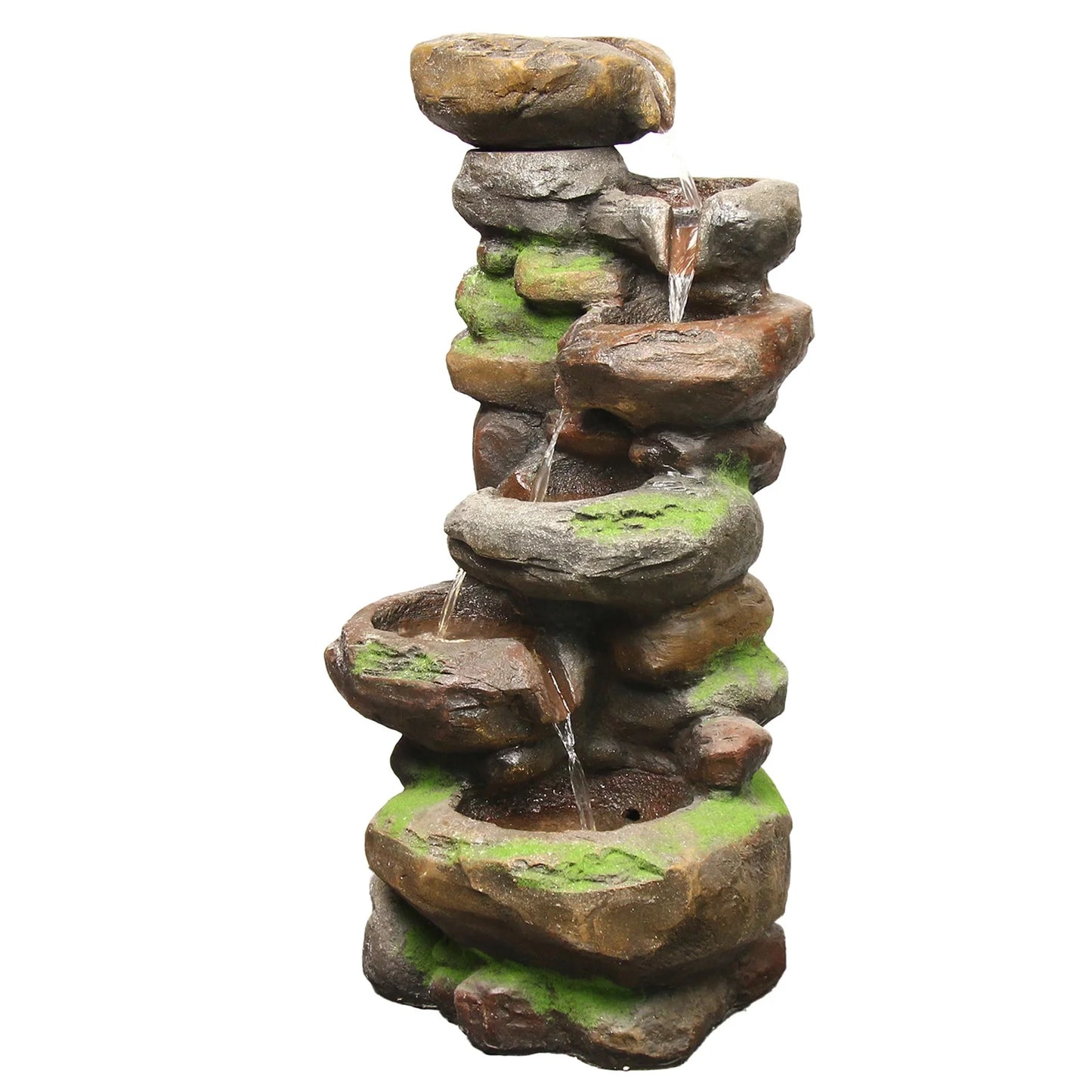 6-Tiered Outdoor Floor Rock Water Garden Fountain 37.4''H Cascading Waterfall Water Feature Indoor for Home Decor Patio Yard with LED Lights and Natural Stone Look