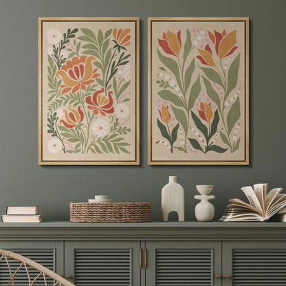 IDEA4WALL Framed Canvas Print Wall Art Set Vintage Floral Classic Botanical Illustration Abstract Garden Flowers Boho Art Modern Wall Decor Colorful Chic Artwork for Home Decor - Natural 24"x36"x2