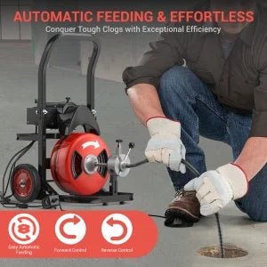 Drain Cleaner Machine 75Ftx1/2Inch,450W Portable Drain Cleaning Machine with 6 Cutters,Gloves,Portable Electric Drain Auger Cleaner for 2" to 4" Pipes