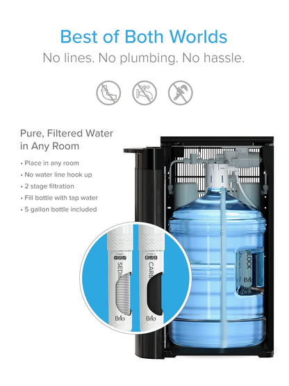 Brio 520 Series Self-Cleaning Bottom Loading No-Line Tri-Temperature 2 Stage Filtration Capacity Water Cooler Dispenser