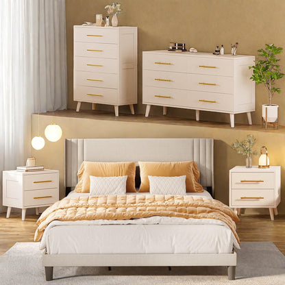 Bedroom Furniture Set - Includes Queen Bed Frame, Nightstands Set of 2, 5-Drawer Dresser & Double Wide 6-Drawer Dresser - Modern Storage Solution for Stylish Home Decor, Black