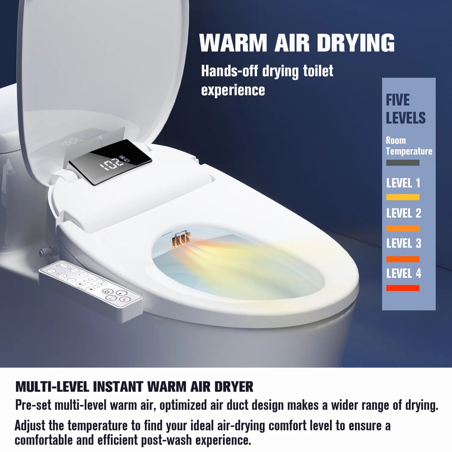 WLJBIDET Toilet Bidet Seat, Instant Warm Water, Self-Cleaning Nozzle, Multiple Spraying Modes, Electric Heated Seat, Warm Air Drying, Soft Closed Lid, Display Screen, Requires Electricity, Elongated